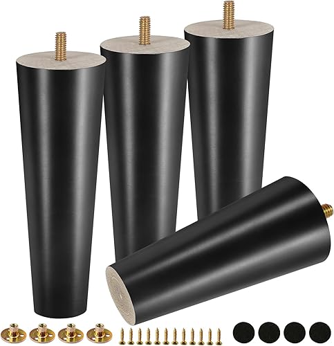 Miniatura 22 de FoDau770 Patas de Muebles de Madera de Caucho de 9 Pulgadas, Patas de Madera Rectas Cónicas de Mediados de Siglo para Sofá, Juego de 4, Patas