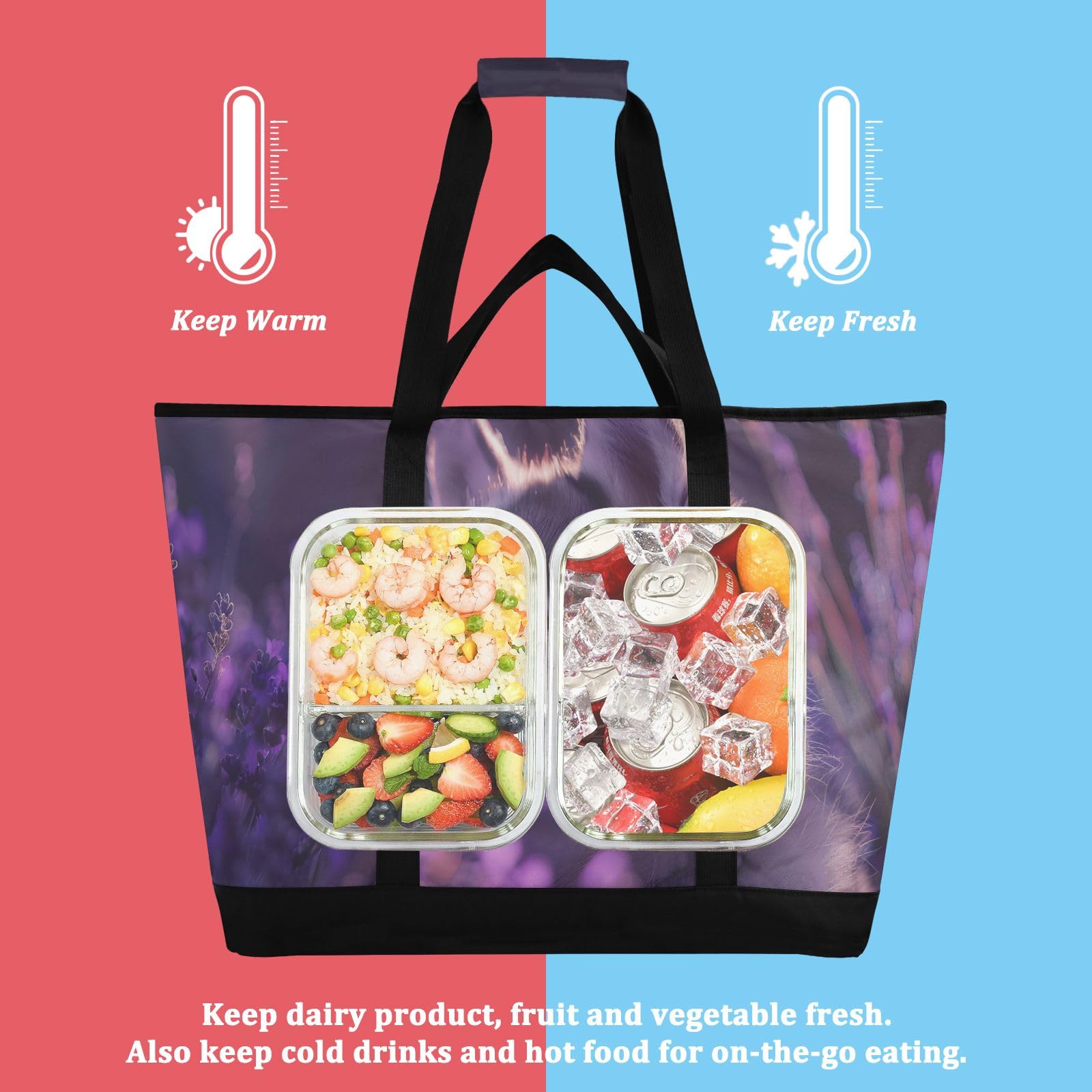 Husky - Bolsa térmica aislada, bolsas de compras reutilizables con cremallera, bolsa térmica grande portátil para viajes o camping