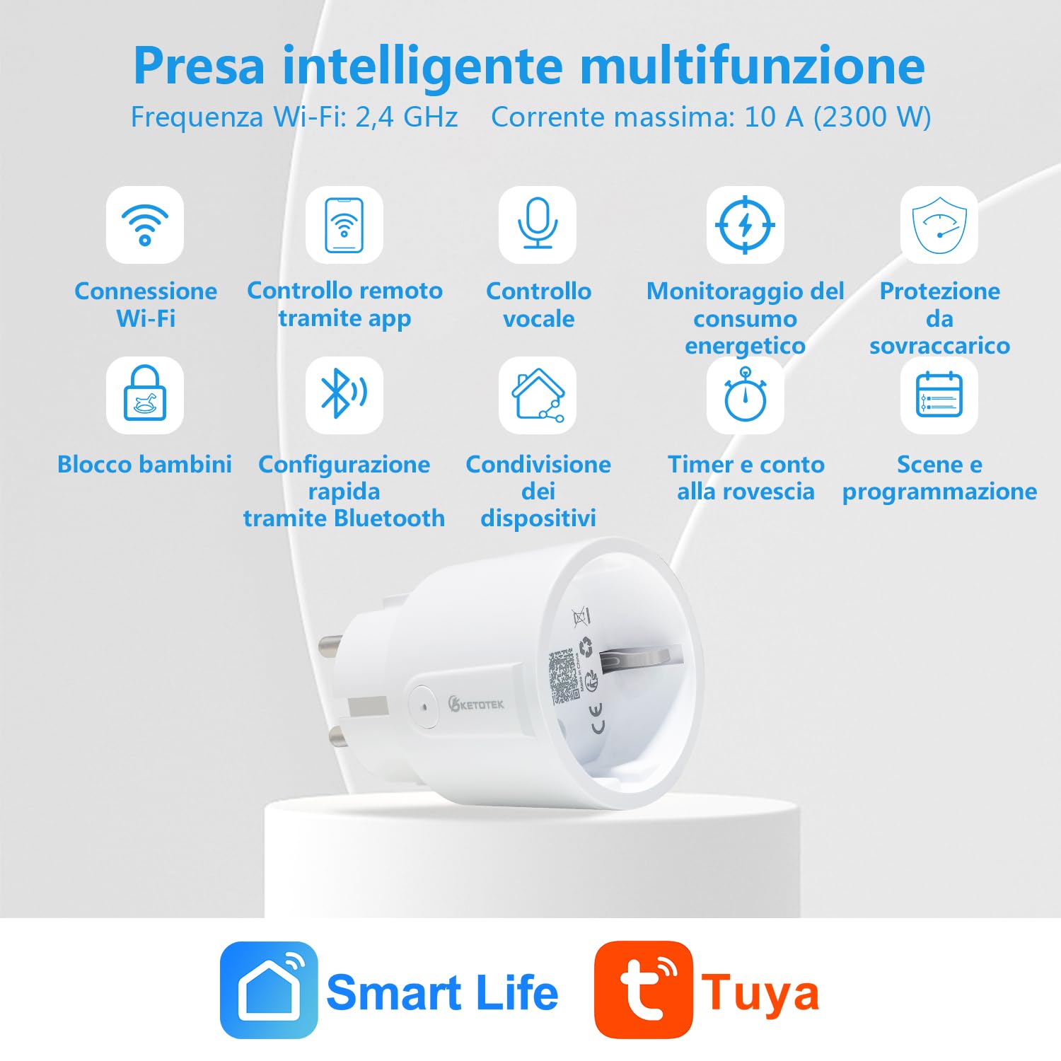KETOTEK Presa Smart WiFi, Presa Intelligente con Monitoraggio Energia, Smart Plug, Compatibile con Alexa e Google Assistant, Controllo Vocale e Remoto App, Funzione Timer, 4 Pezzi