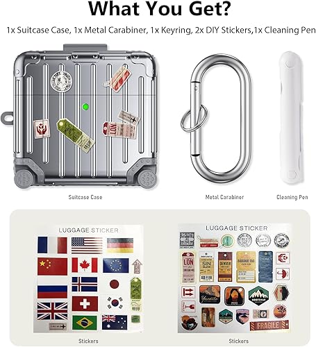 Miniatura 6 de KOREDA Funda compatible con AirPods 4, divertida funda de diseño de maleta para Airpods de 4ª generación 2024, bonita funda protectora rígida a la