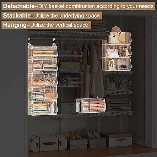 Miniatura 8 de Estantes colgantes de armario extra grandes de 5 niveles con divisor, 2 pares de ganchos, 16.5 pulgadas de largo x 11.8 pulgadas de ancho x 51.4