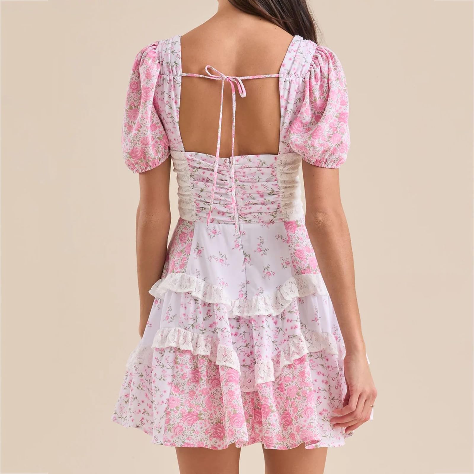 Genérico Vestido Mini Floral para Mujer, Vestido Corto Boho Floral con Fruncidos, Vestido Veraniego Informal y Fluido