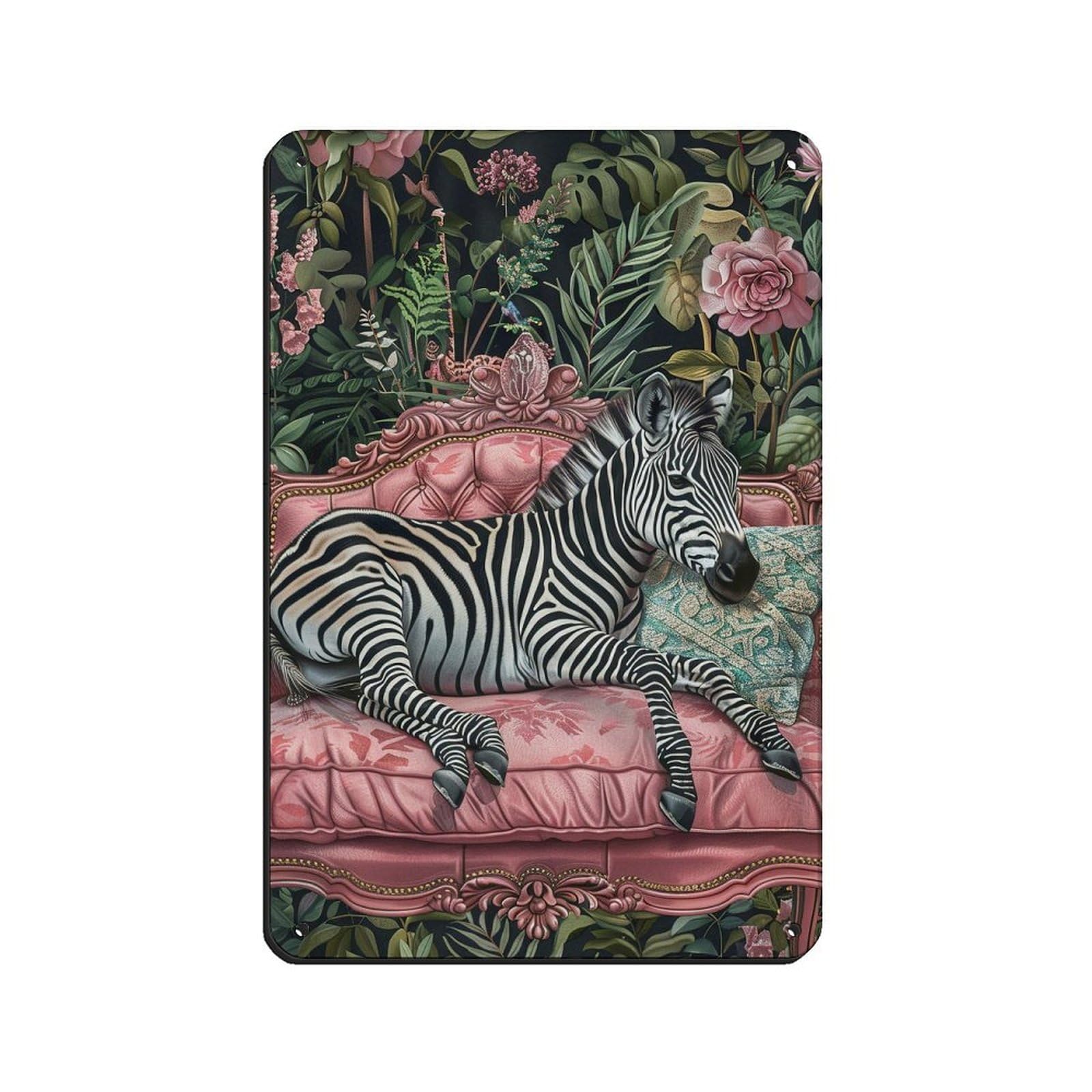 Lxwnze 20L X 30W Cm Matisse Zebra On The Sofa Poster Zebra Poster Tin Sign Vintage Metal Pub Club Cafe Bar Home Wall Art Decoration Poster Retro 8X12inch(20X30cm)