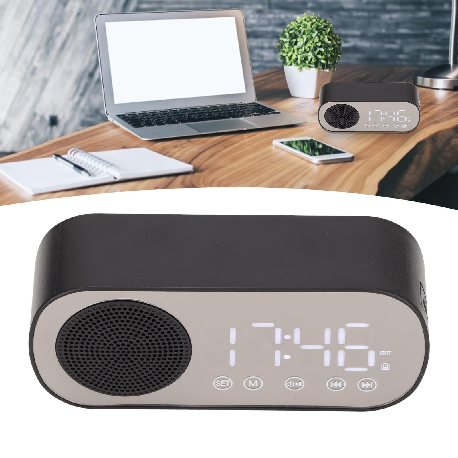 Budzik Radiowy, Ustawienie Podwójnego Budzika, Przenośne, Dostrojone Cyfrowe Radio FM, z Głośnikiem Muzycznym Bluetooth, Duży Ekran LED, Wiadomości, Prognozy Pogody