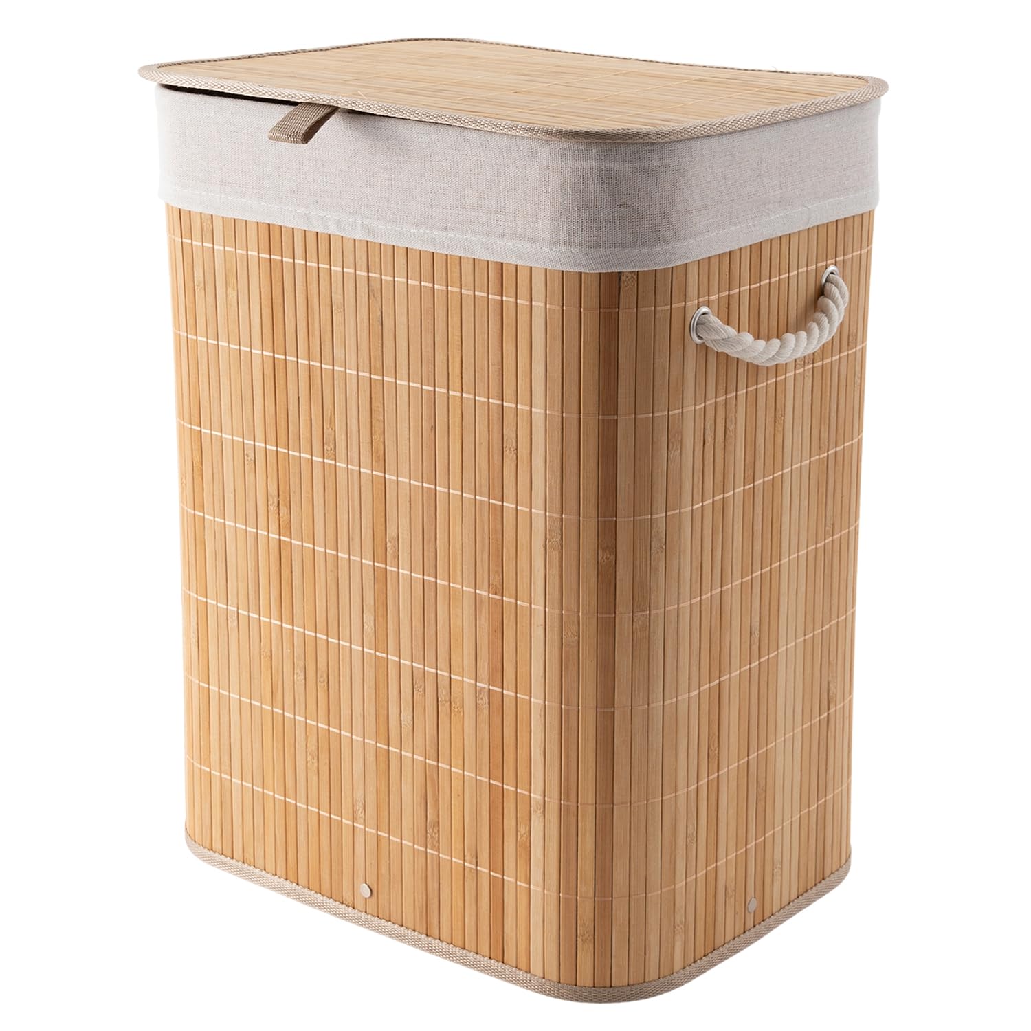 Alex Nash Bamboo Laundry Basket with Lid & Removable Liner – Foldable Slim Laundry Hamper with Cotton Handles – Natural Wood Finish for Bathroom, Bedroom or Utility Room – Medium or Large (Medium)