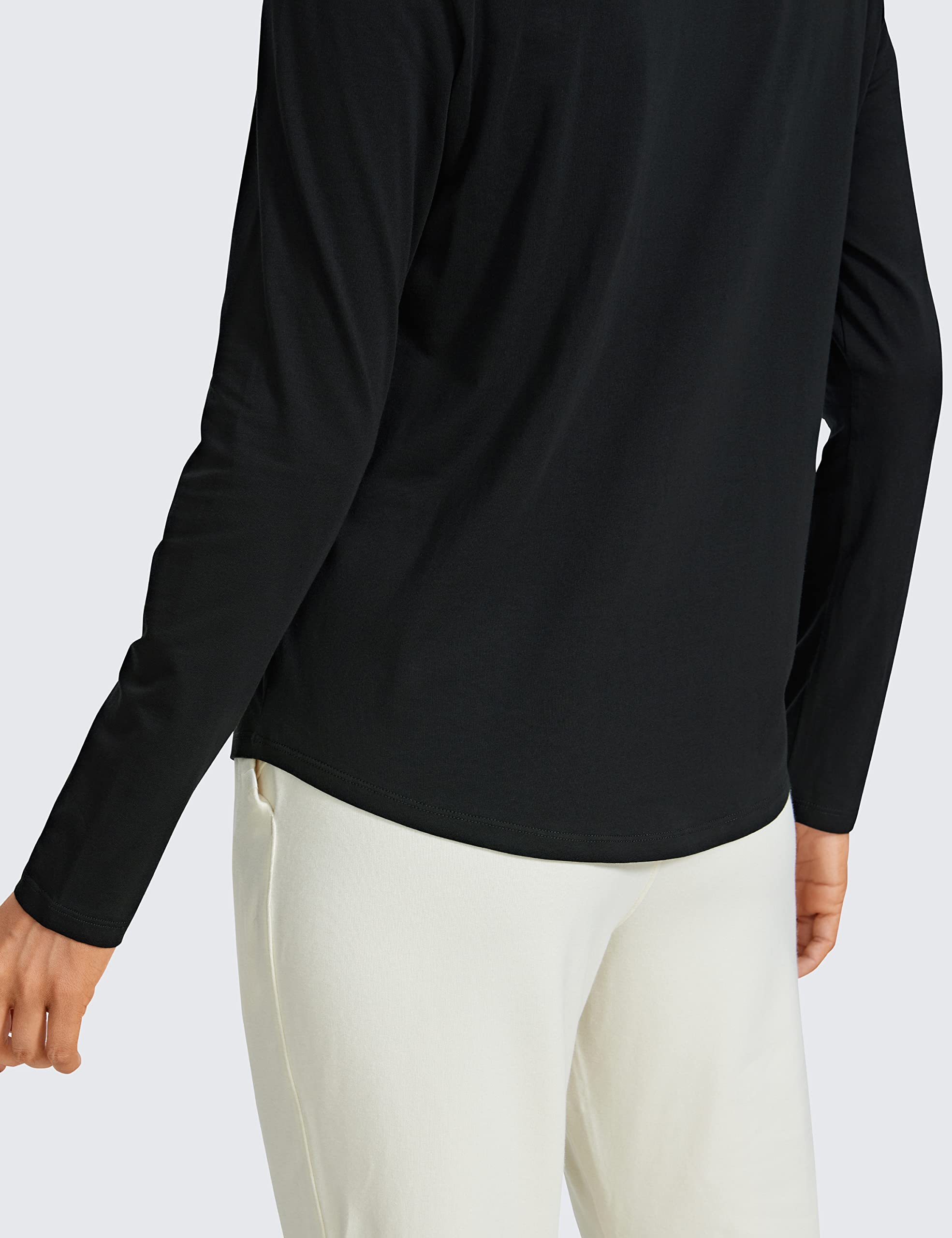 CRZ YOGA Pima Cotton Workout Long Sleeve Shirts for Women Athletic Crewneck Yoga Casual Tops Plain T-Shirt — view 5