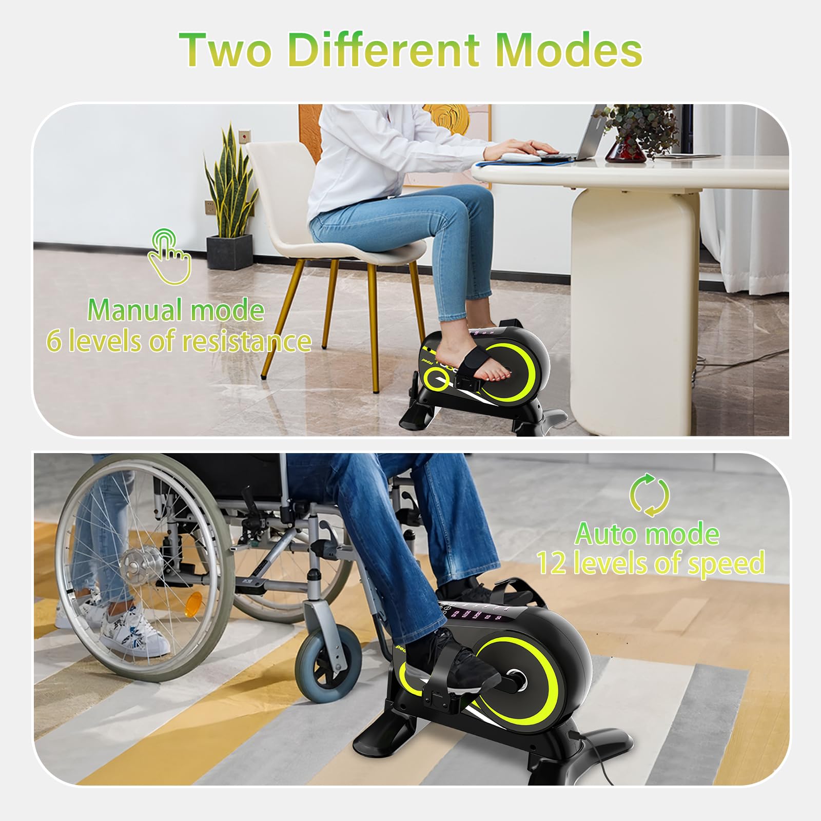 TODO Mini Bike Pedaltrainer z 12 prędkościami, Trener Pedałów z 6 poziomami oporu, trening nóg w pozycji siedzącej, wyświetlacz LCD, pilot zdalnego sterowania i paski na stopy