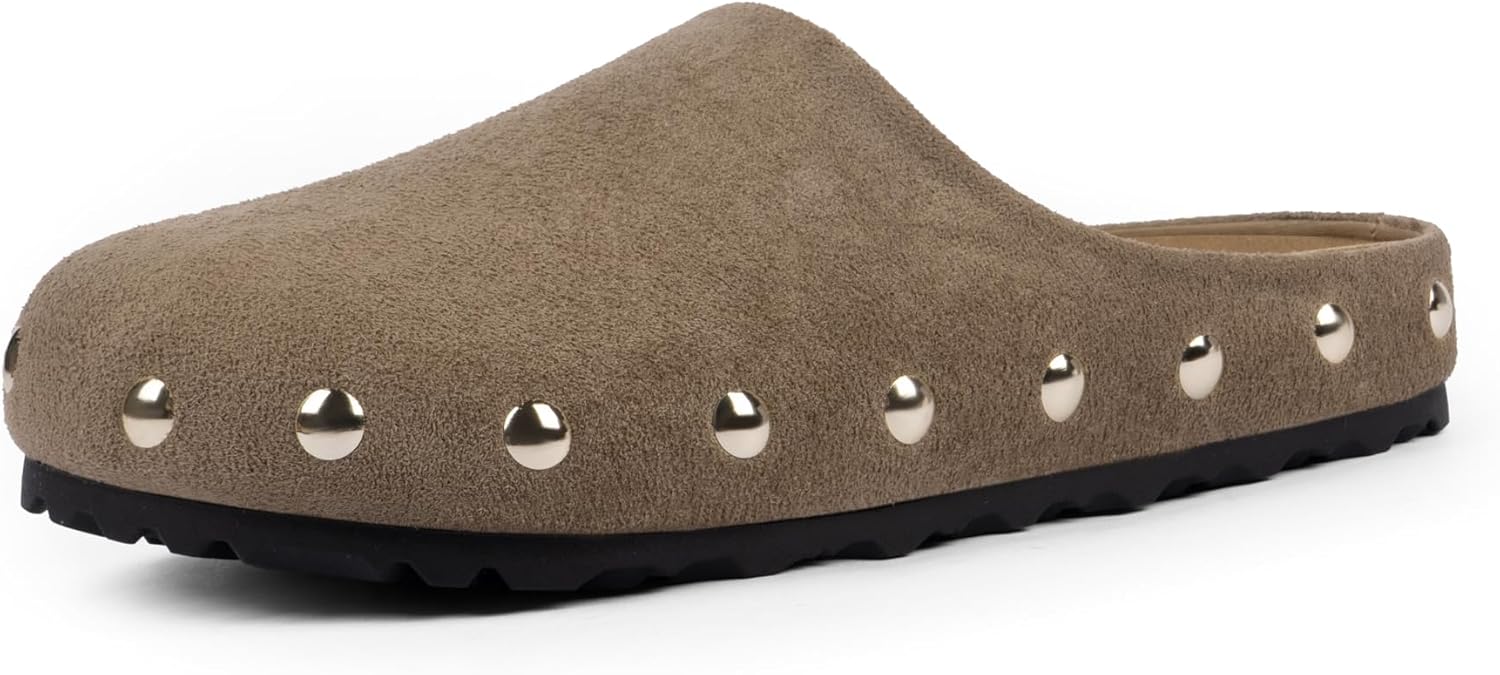 Clogs for Women Slip on Faux Suede Studded Mules Comfortable Footbed Mule Potato Shoes for Women