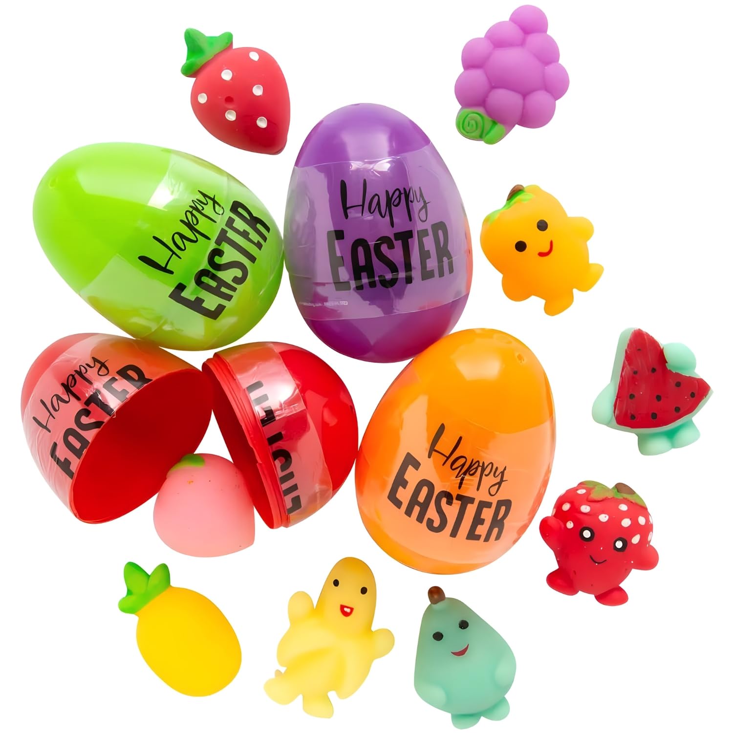 Mochi Squishy-Filled Bright Plastic Easter Eggs, 3" Bulk 48 Pieces