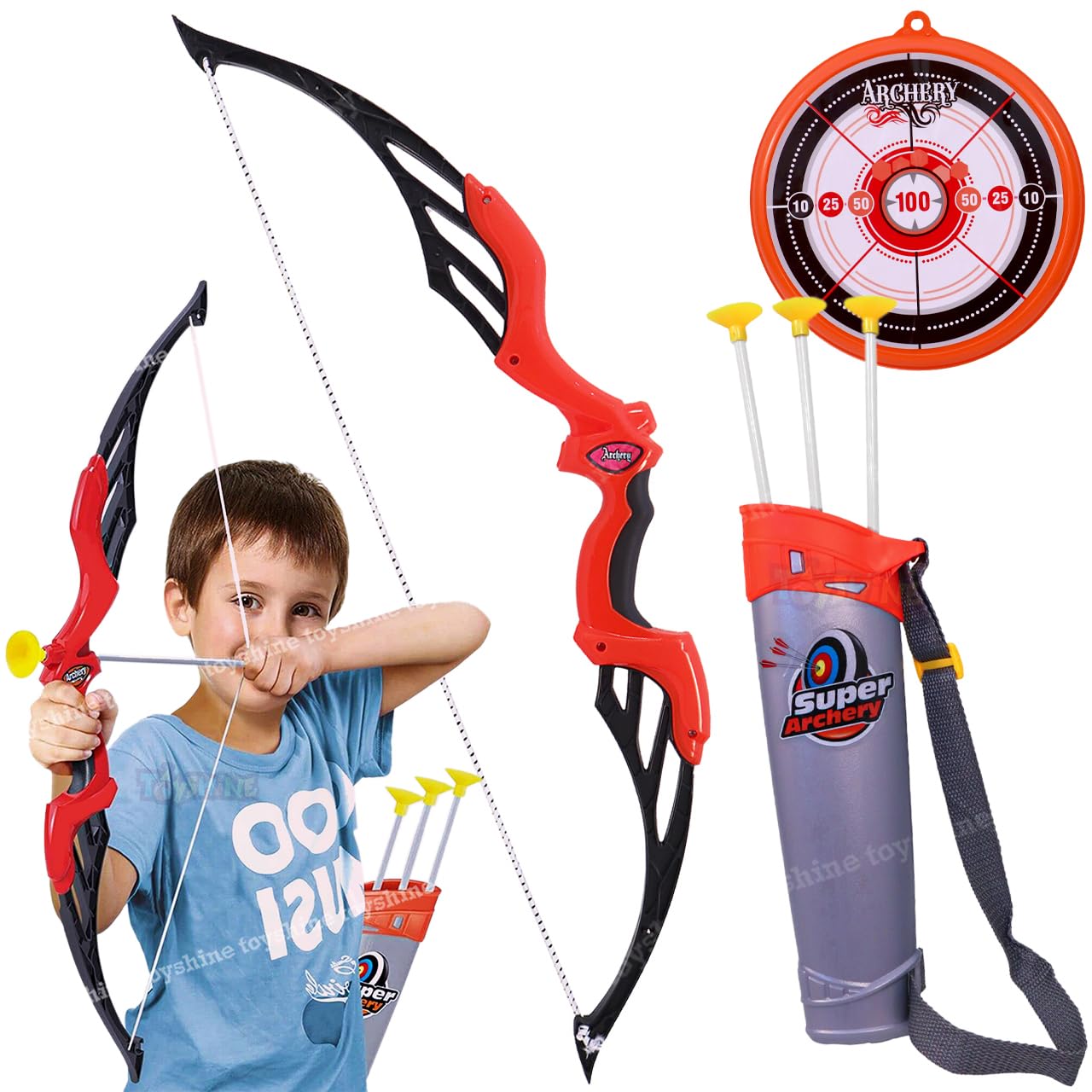 Toyshine Big Size Archer Bow and Arrow Set with Quiver and 3 Suction Arrows and Target (RED) (B09LLZQ6MH) Amazon Price History, Amazon Price Tracker