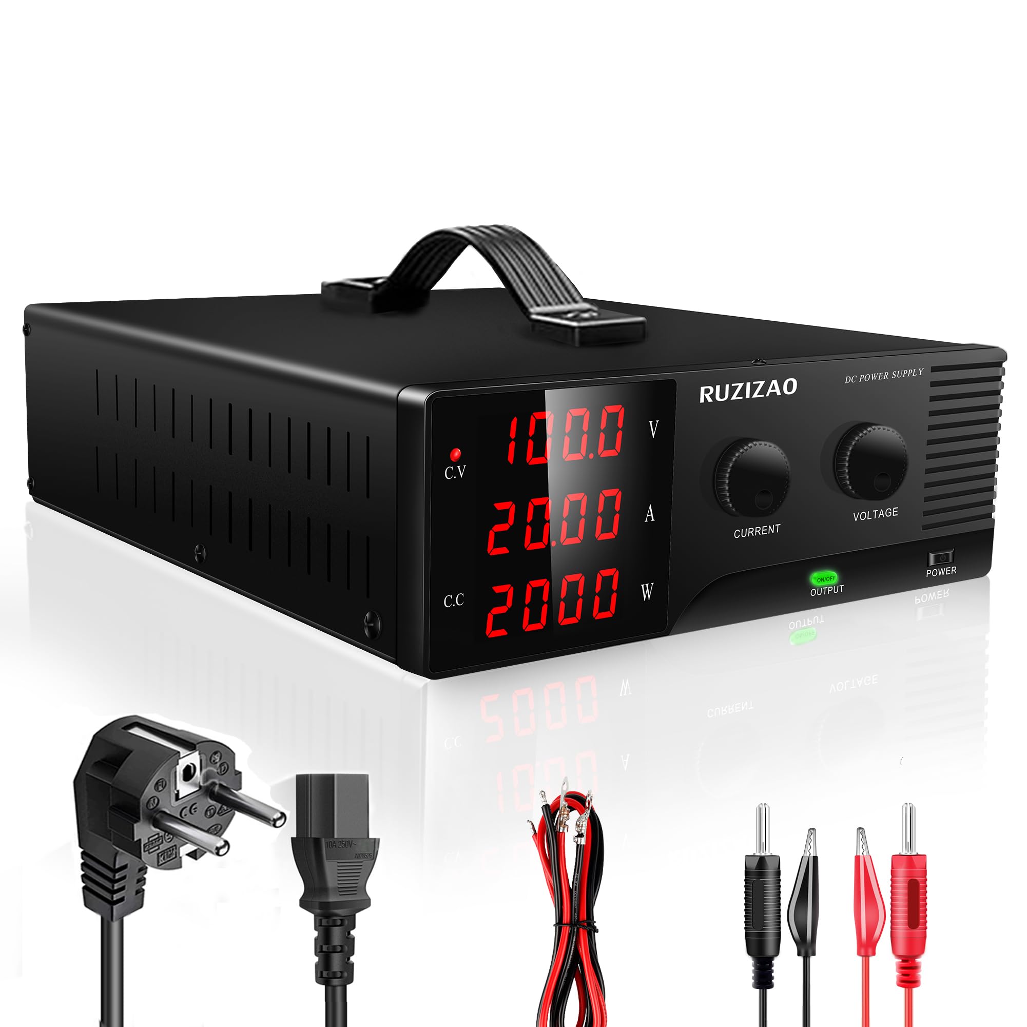 Labornetzteil 100V 20A Labornetzgerät Hochleistungs DC Regelbar Netzgerät Schaltnetzteil 2000W, Labor DC-Stromversorgungen mit Ausgangsschalter Encoderregelung und 4-stelliges LED-Display
