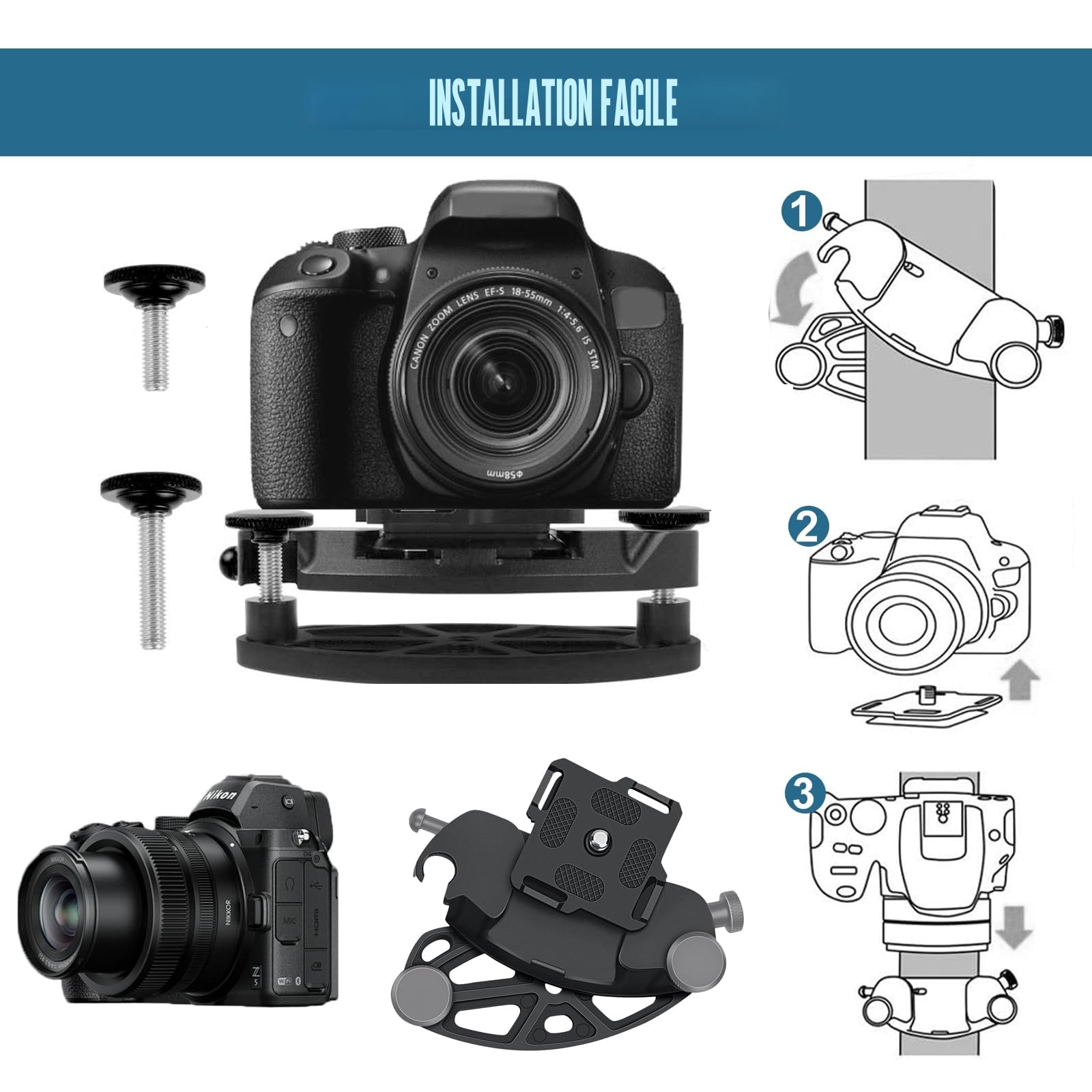 Clip de Ceinture pour Appareil Caméra Sangle pour Sac à Dos Clip de Ceinture en Alliage D'aluminium à Fermeture Rapide Avec Support 1/4 pour Appareil Photo et Sac à Dos.