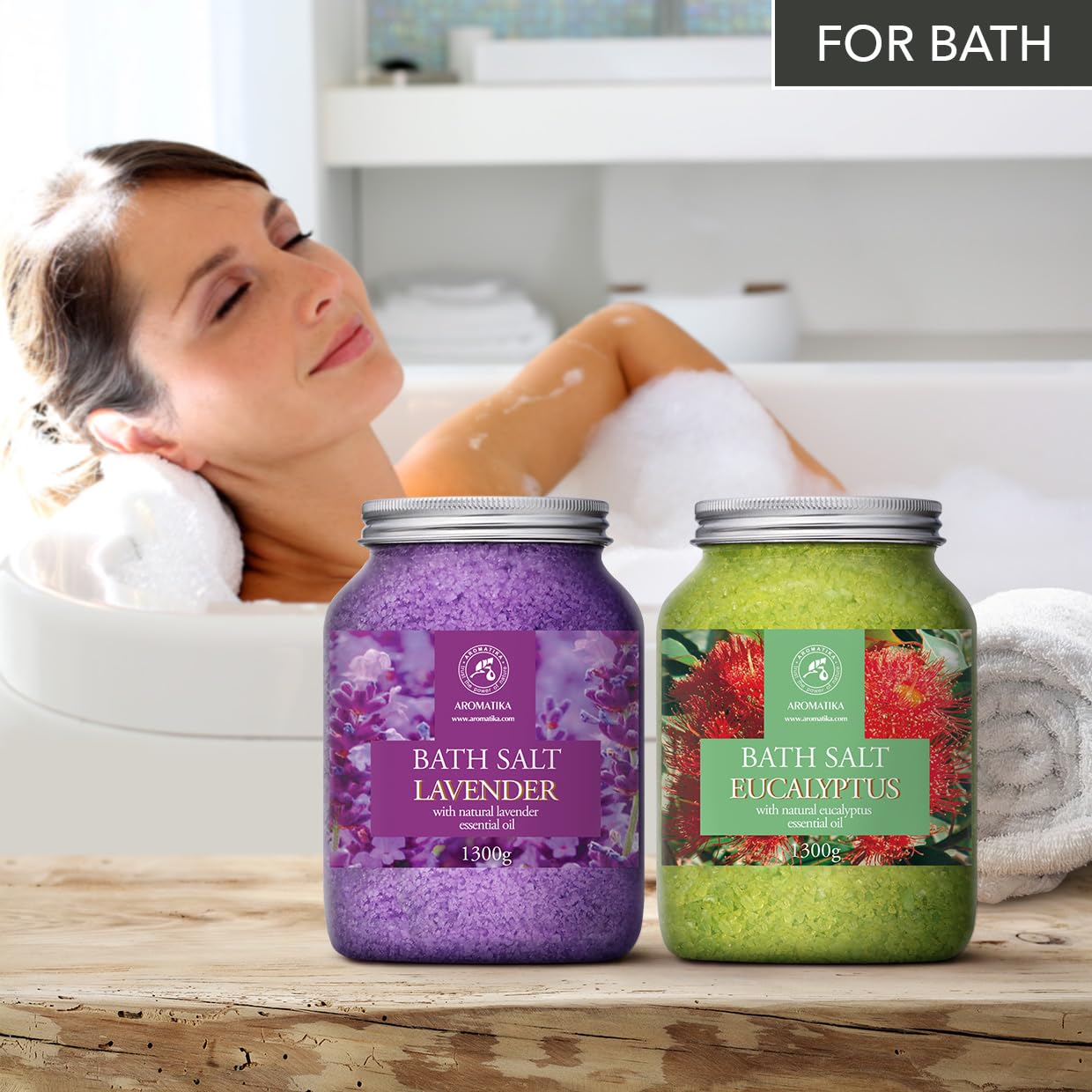 Sali da Bagno Set Lavanda & Eucalipto 2х1300g - Sale Marino con Olio Essenziale di Lavanda - Olio Essenziale di Eucalipto - Bagno Rilassante - Cura del Corpo - Relax - Bellezza - Aromaterapia