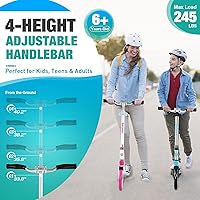 Vista 2 de BELEEV V5 Scooters para niños de 6 años en adelante, scooter plegable de 2 ruedas para adultos y adolescentes, 4 manillares ajustables, ruedas