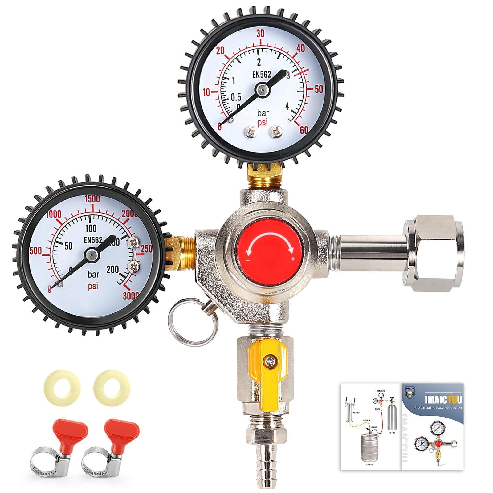 Imaictuu CO2 Regulator Beer Regulator CGA-320 Kegerator Regulator CO2 Beer Keg Regulator with 0-55PSI Working Pressure,CO2 Keg Pressure Regulator for