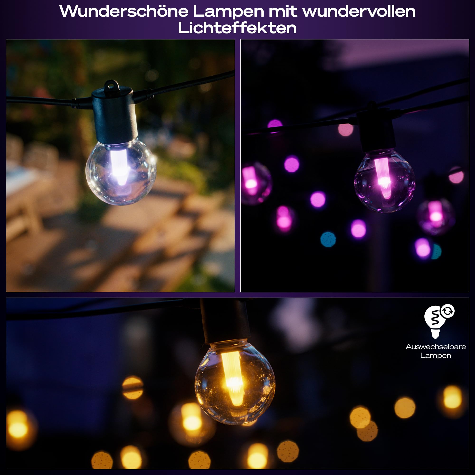 Philips Hue Festavia Globe Außenlichterkette, White & Color Ambiance, 14 M LED Lichterkette, 20 Lampenkugeln, dimmbare Gartenbeleuchtung funktioniert per Hue App, Alexa, Google Assistant, Apple Home