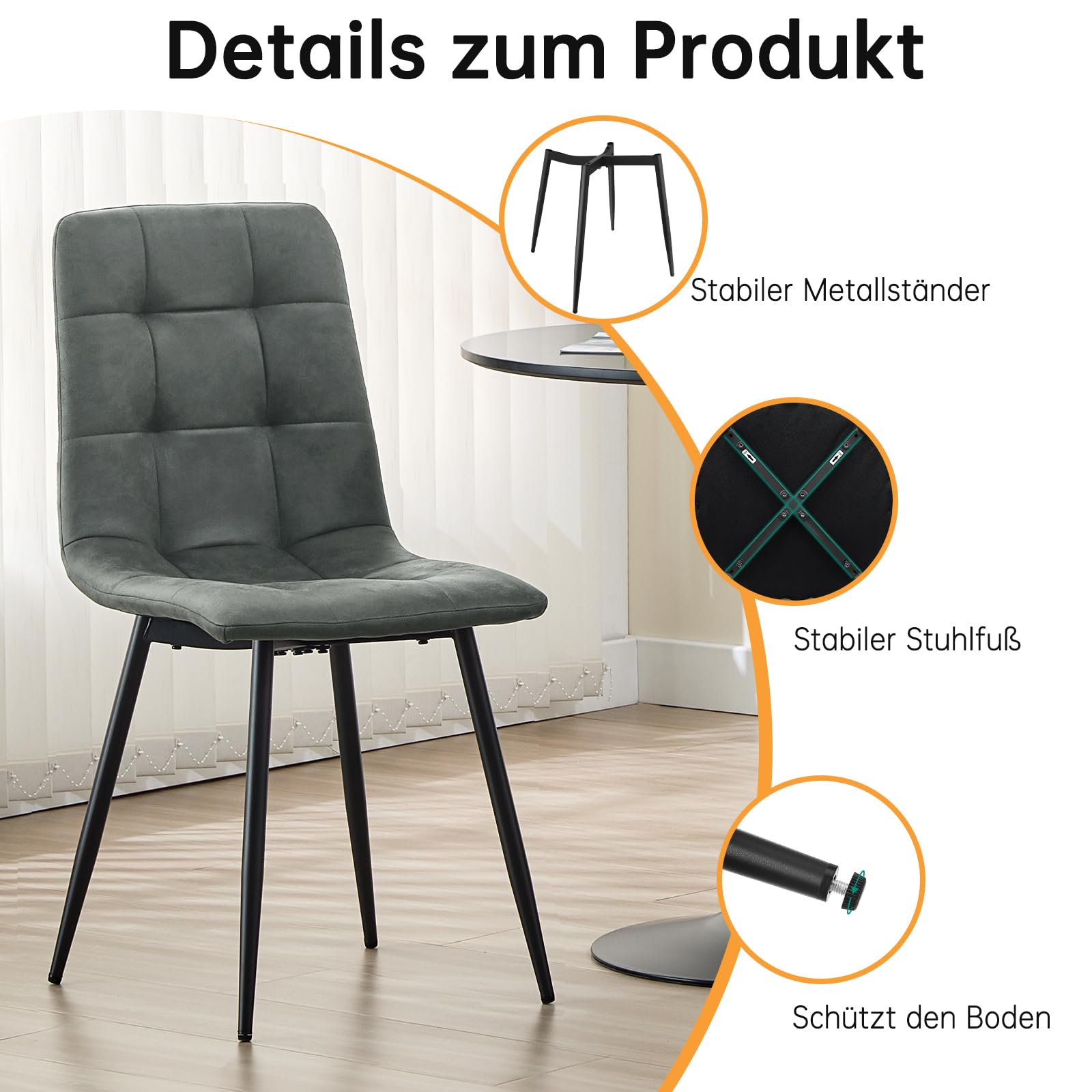 Essgruppen Esstisch mit 4 dunkelgrau Stühlen,140 x 80 x 76 cm Dunkelbraun Rechteckig Esstisch aus Holz mit Esszimmerstühle mit technisches Tuch,für Küche Esszimmer und Wohnzimmer