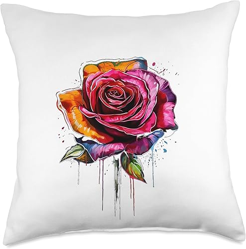 Cool Flower Fashion for Men, Women, Girls and Teen Spray, rosa, color, graffiti, arte callejero, flor, almohada de fusión, 18x18, multicolor