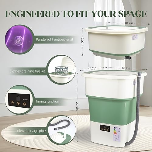 Miniatura 4 de Portable Washing Machine, 1.8 Cu.Ft Large Capacity Foldable Washer with Spin Basket & 150W Motor, Timer Control for Apartment, RV, Travel  No