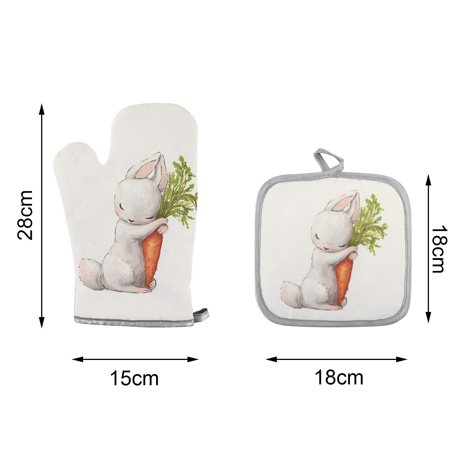 Küchen-Set: Ofenhandschuh & Topflappen Mit Hasen-Druck – Hitzebeständig Bis 250°C, Baumwolle, Für Backen, Grillen & Als Ostergeschenk