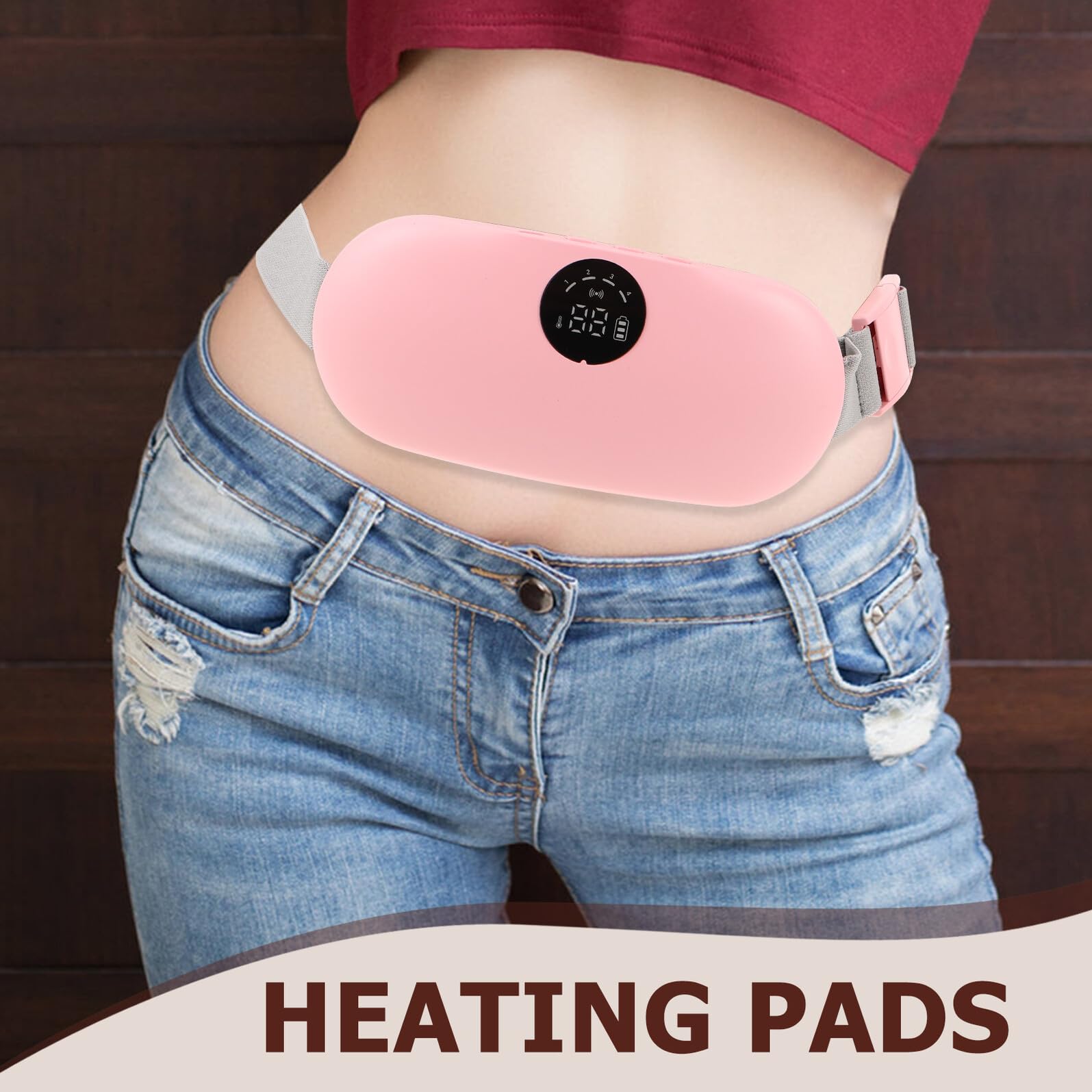ifundom Cinturón Calefactor Eléctrico para Cintura y Abdomen Masajeador Lumbar Vibratorio Recargable Almohadilla Térmica para Calambres Menstruales Calentador Portátil para Menstrual