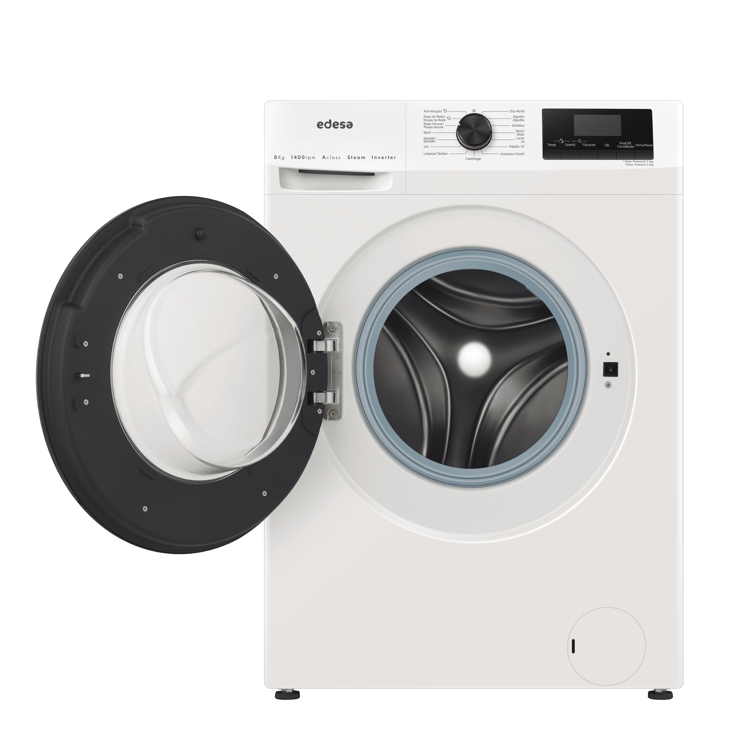 Edesa Lavadora Libre Instalación EWF-8402 WH Capacidad 8 KG Carga Frontal,16 Programas Especiales, Gran Velocidad 1400 r.p.m, Bloqueo Seguridad, Pantalla LED, Color Blanco