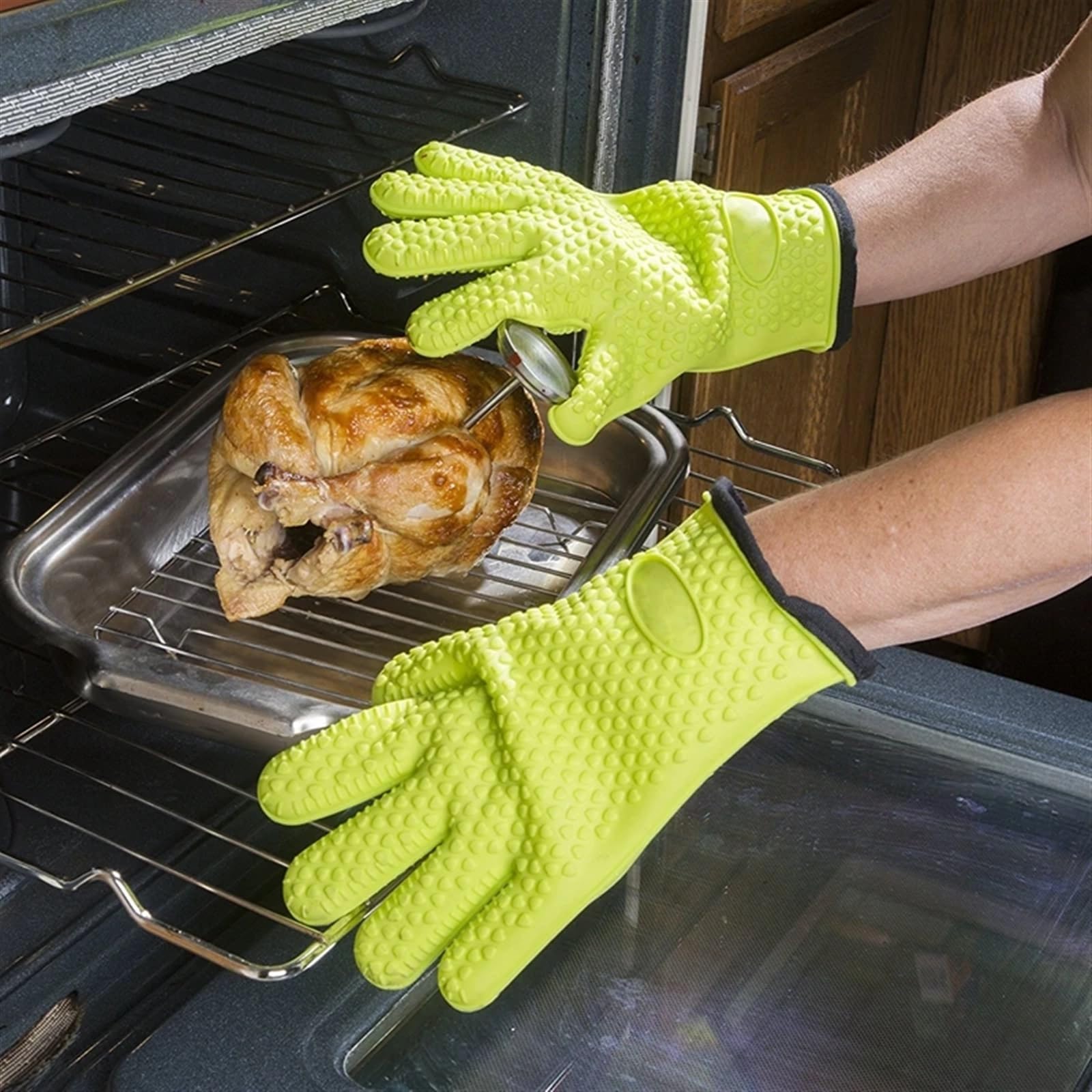 MRKU Guantes para Hornear, Guantes de Cocina para Horno, Guantes para Asar a la Parrilla con cordón para Cocina, Barbacoa