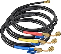 Ratiekc 29806 Refrigerant Hose 72" 1/4" with Compact Ball Valve, Yellow Jacket Compatible, 800 PSI, 3-Pack for R410A R134A R1234yf HVAC