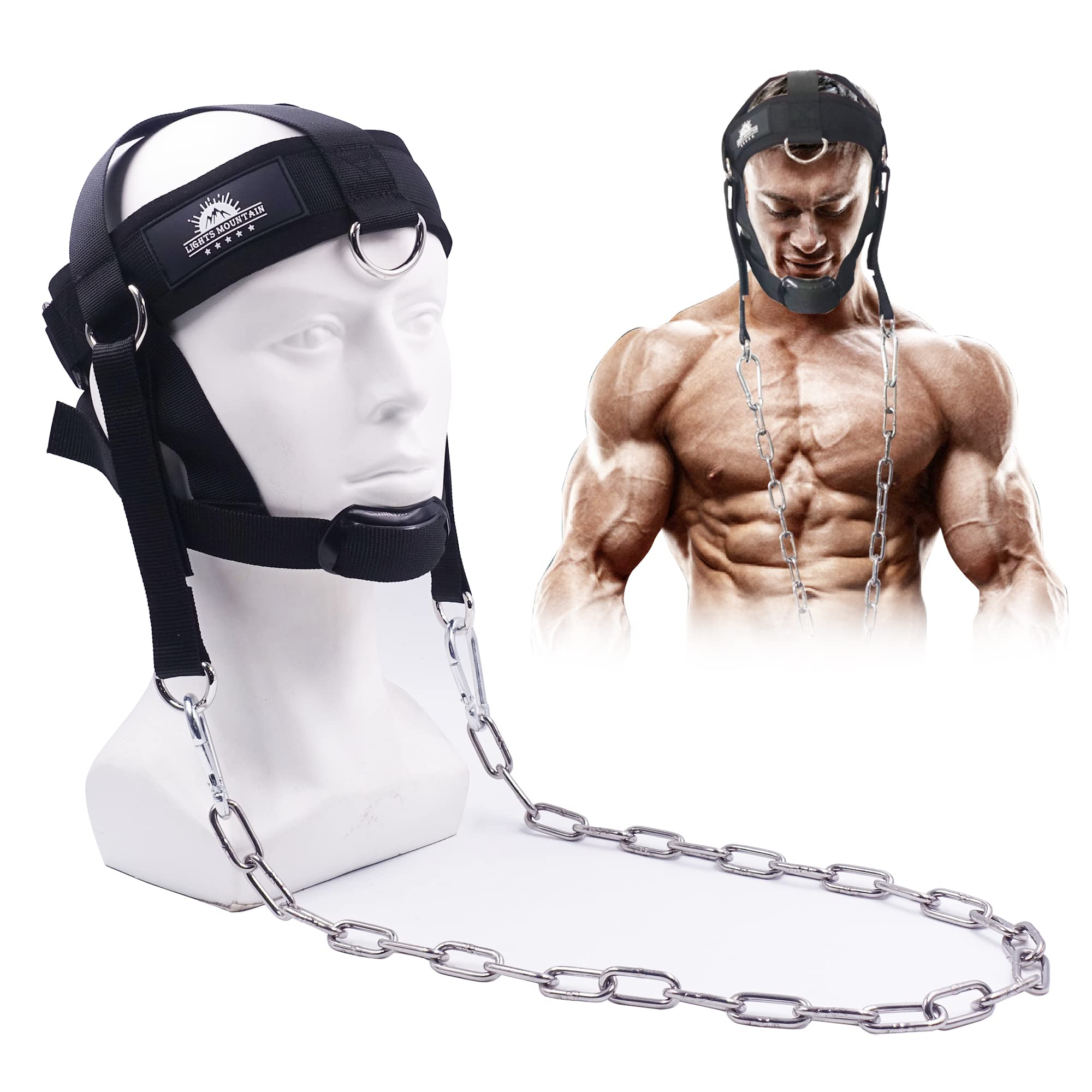 Lights Mountain Neck Harness Neck Weight Lifting with Chain Adjustable Strap Neck Exercise Equipment