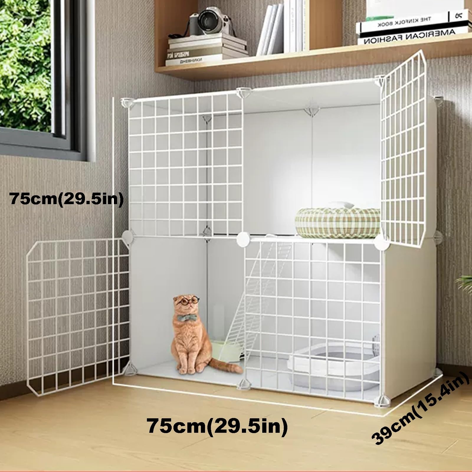 Huisdier box, doe-het-zelf kleine dieren kooi draagbare draad hek met hars panelen for kleine dieren puppy's poesjes en konijnen tuin hek (Color : Black, Size : 75x75x73CM