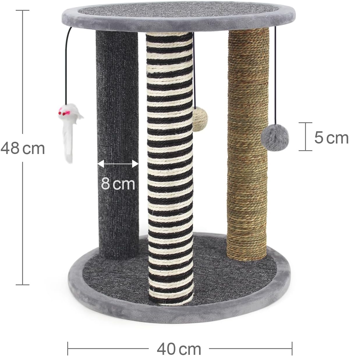 SONGWAY Cat Scratching Post Tree - Cat Tree with 3 Scratching Poles and Dangling Balls, Carpeted Base and Perch, Interactive Scratcher Toy for Indoor Cats Kittens, Grey 7