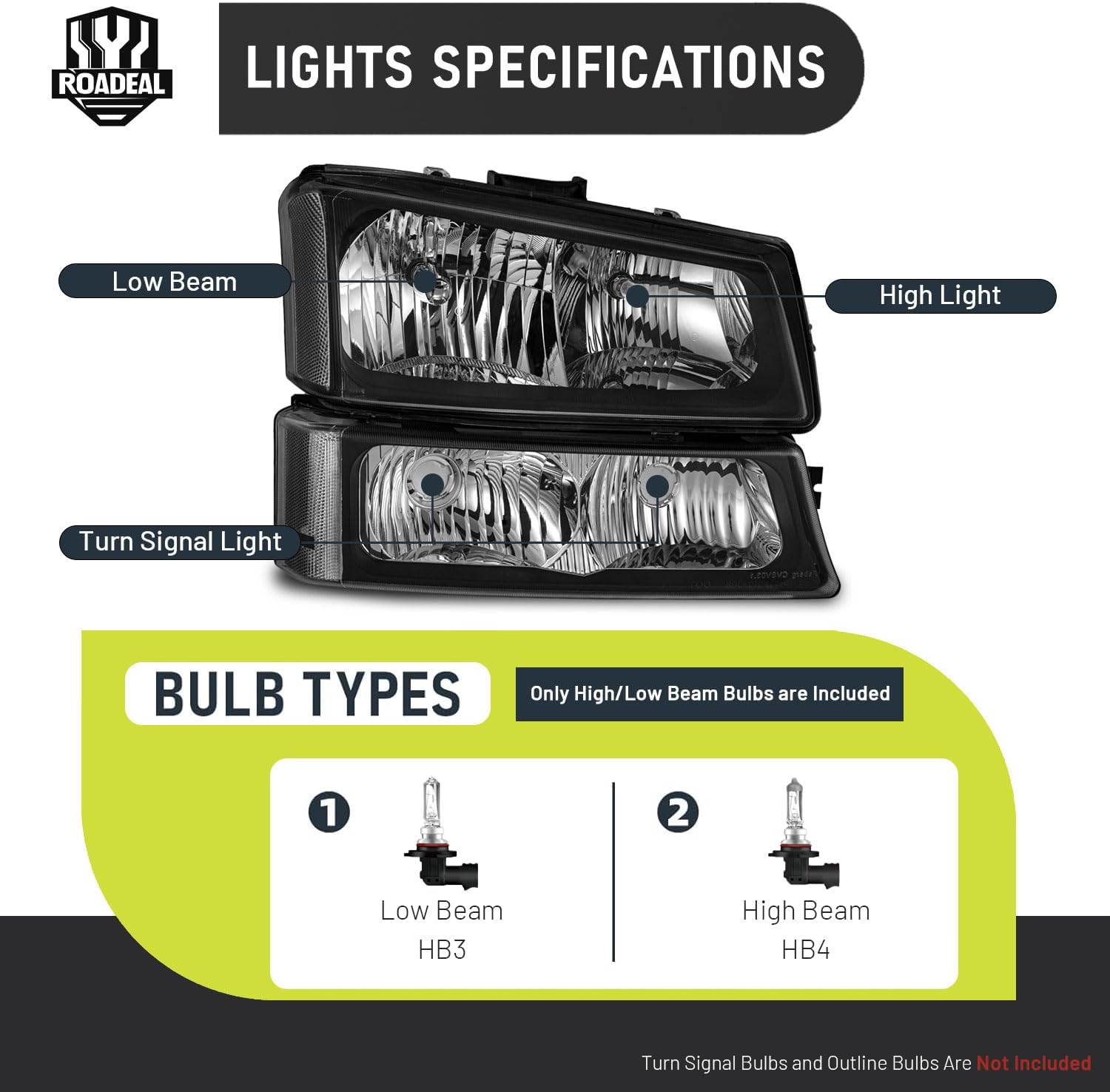 Headlights W/Bulbs for 2003-2007 Chevy Silverado1500/2500/3500/1500HD/2500HD, 2003-2006 Avalanche 1500/2500, Halogen, Driver & Passenger Side