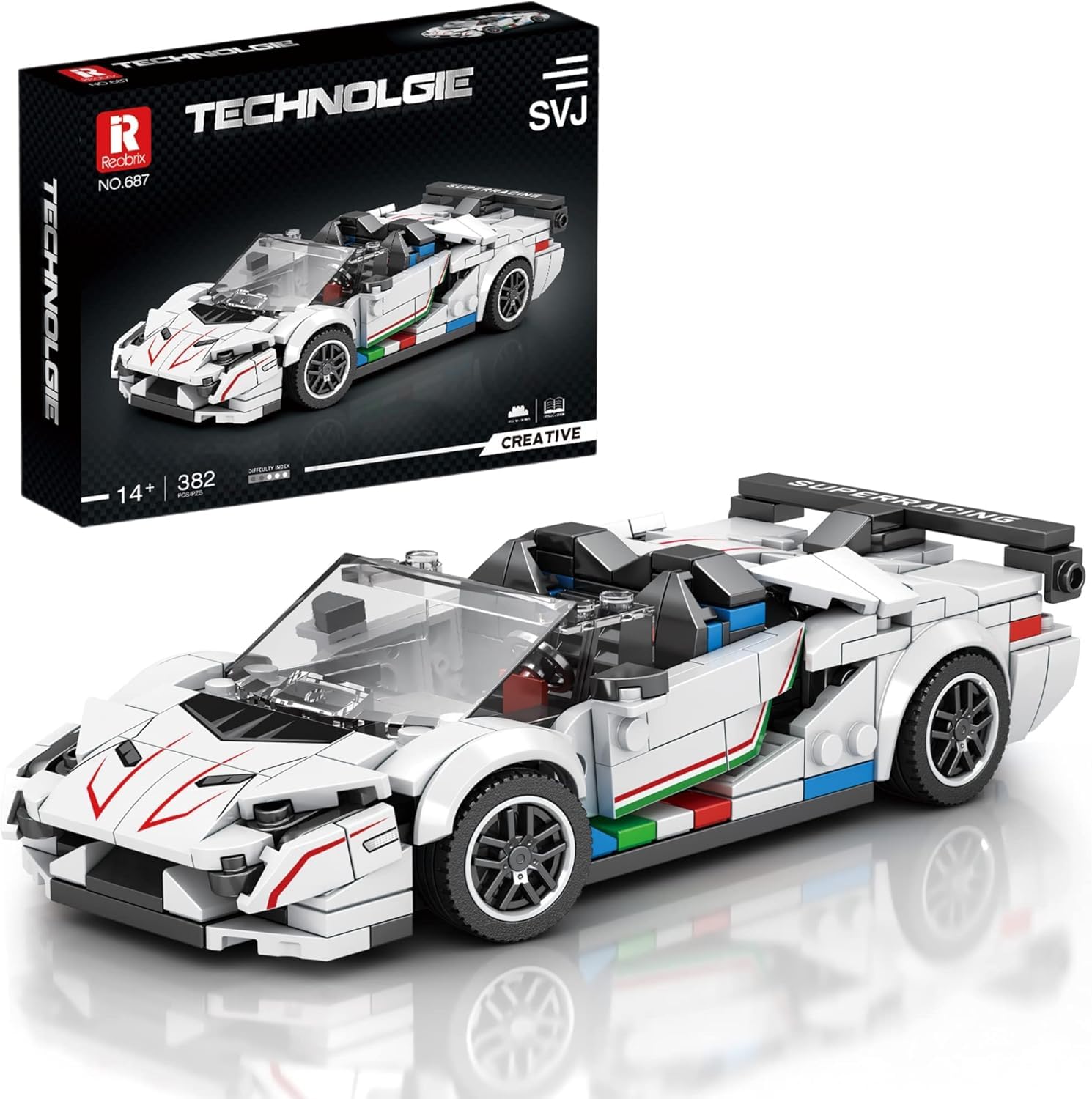 Reobrix Lamborghini SVJ 382-Piece Building Set with Opening Doors