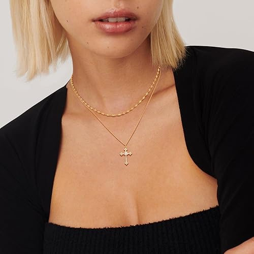 Miniatura 3 de Collar de cruz para mujer, chapado en oro de 14 quilates, circonita cúbica, collar con colgante de cruz hecho a mano, joyería cristiana para todos