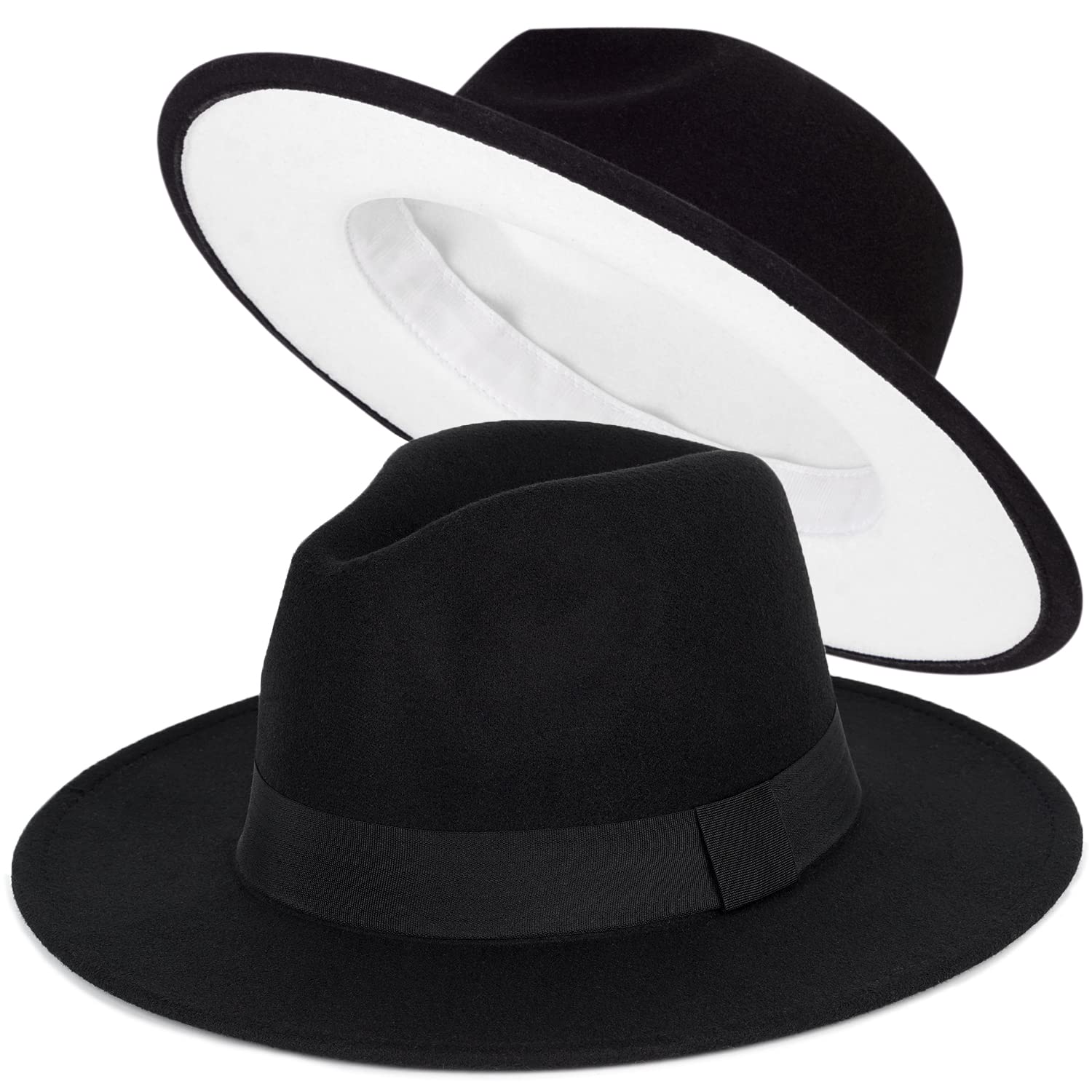 Trendy Fedora Hats for Men &amp; Women Wide Brim Felt Hat Dress Panama Hat Two Tone Fedora