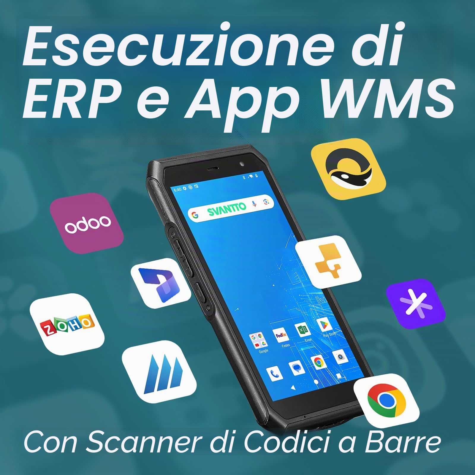 SVANTTO Android 13 Scanner di codici a barre, dotato di motore di scansione 1D/2D/QR, scanner portatile wireless 4+64GB 2G/3G/4G per magazzino e inventario