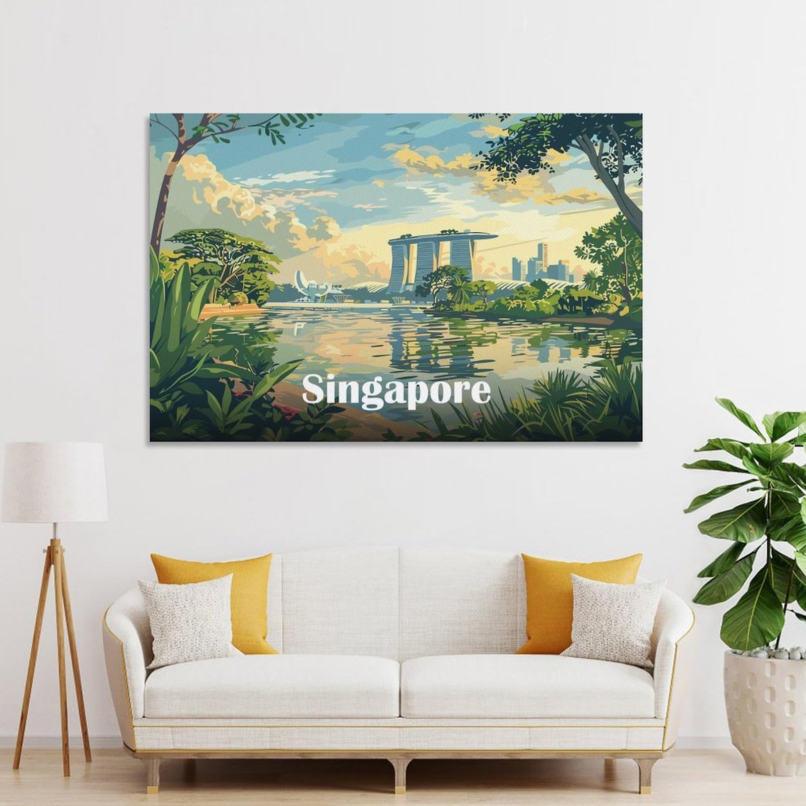 Junmoney Unframe-Style-17 Singapore Skyline Canvas Wall Art 20X30inch(50X75cm), For Workspace Walls, Study Corners Or Bedrooms, Wall Art That Adds Style To Work Areas