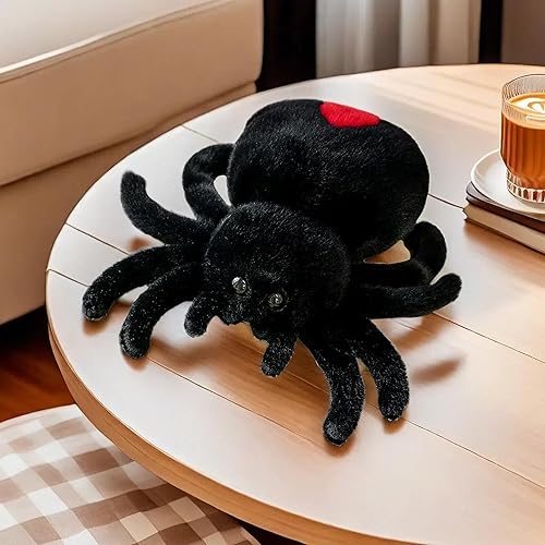 Peluche de araña negra de 9.8 pulgadas, de piel suave, abrazable, de araña, para Halloween, adorable juguete de peluche, juguete de peluche súper