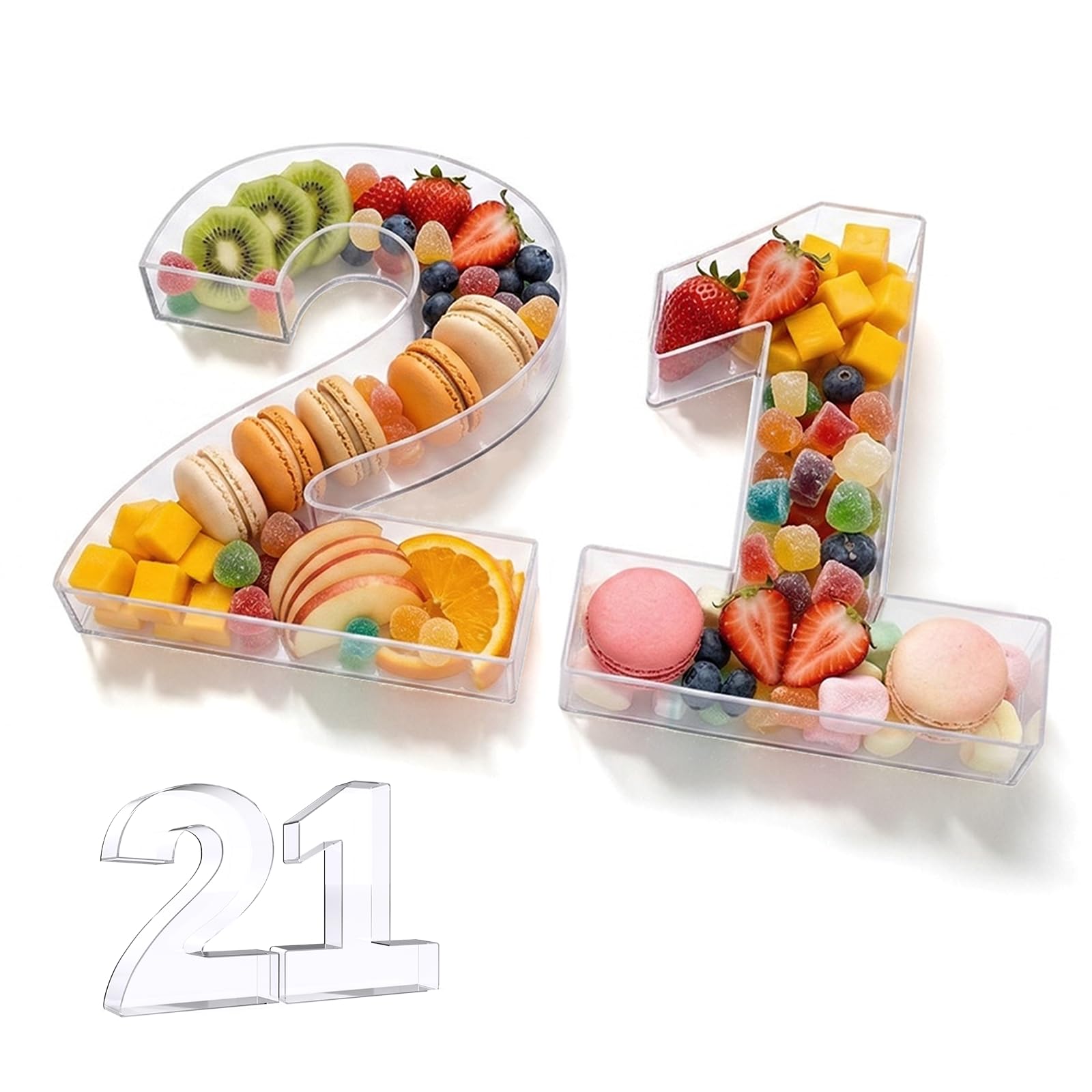 Pooqla 10" Acrylic Number 21 Charcuterie Tray for 21st Birthday Decorations