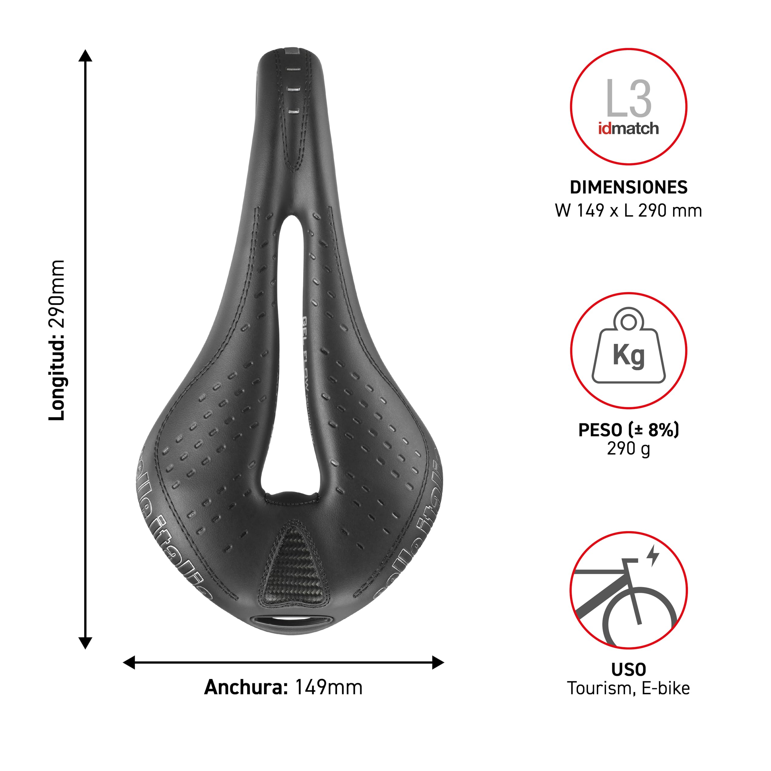 Selle Italia MAX FLITE Gel Flow Racing - Sillín Bicicleta Carretera y MTB, Agujero Anatómico, Máximo Confort, Cuadro Manganeso - Talla L3, Negro