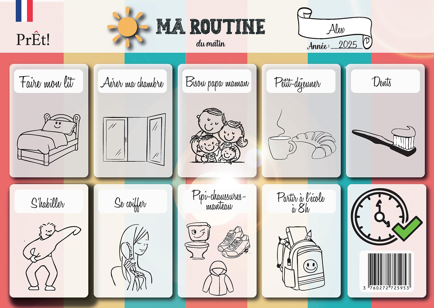 Prêt! | Emploi Du Temps Scolaire & Semainier Famille A3 | Tableau