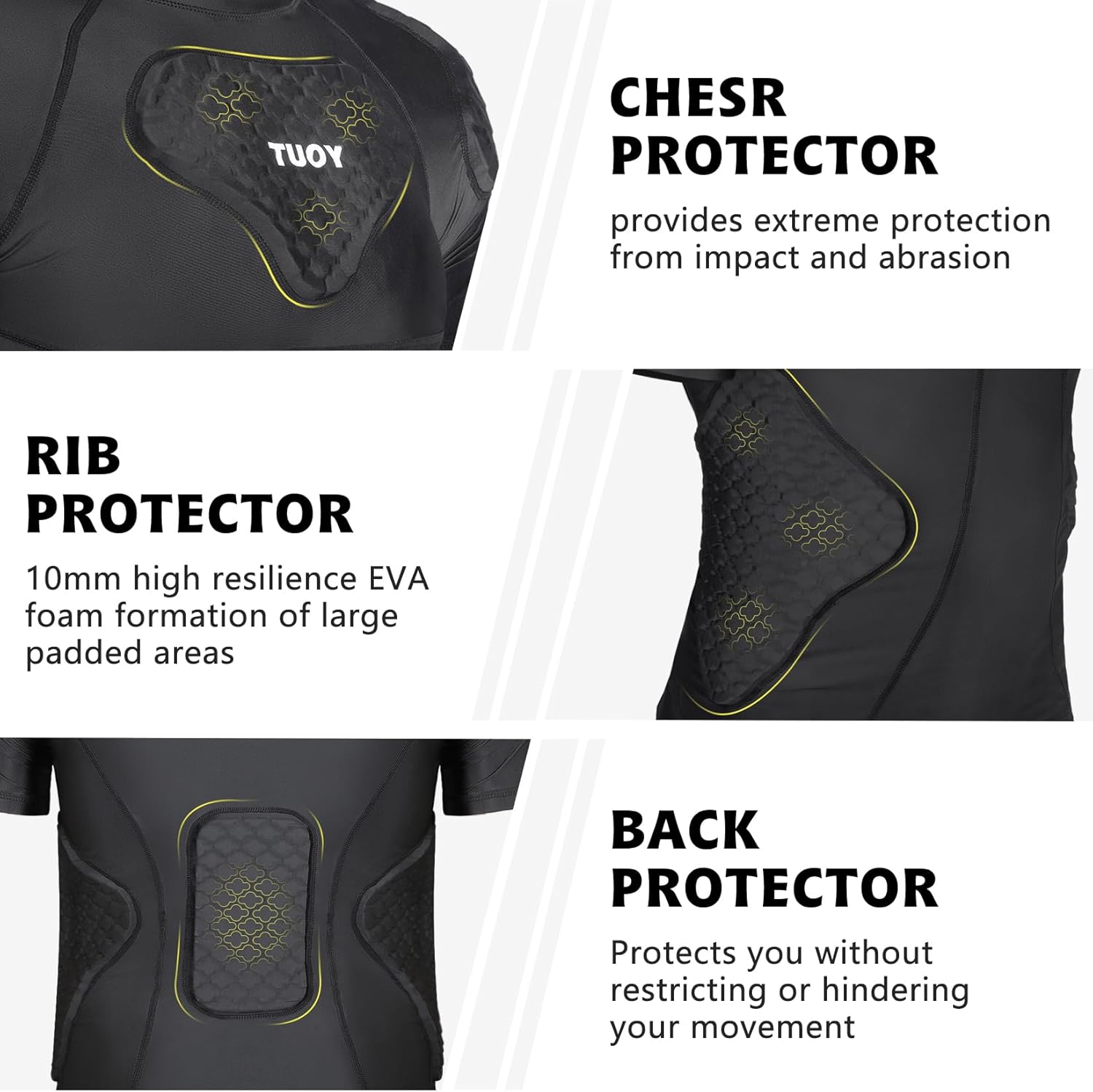 Mens Football Rib Protector with Pads Adult Protective Undershirt Heart Guard for Softball Rugby Lacrosse - Image 5
