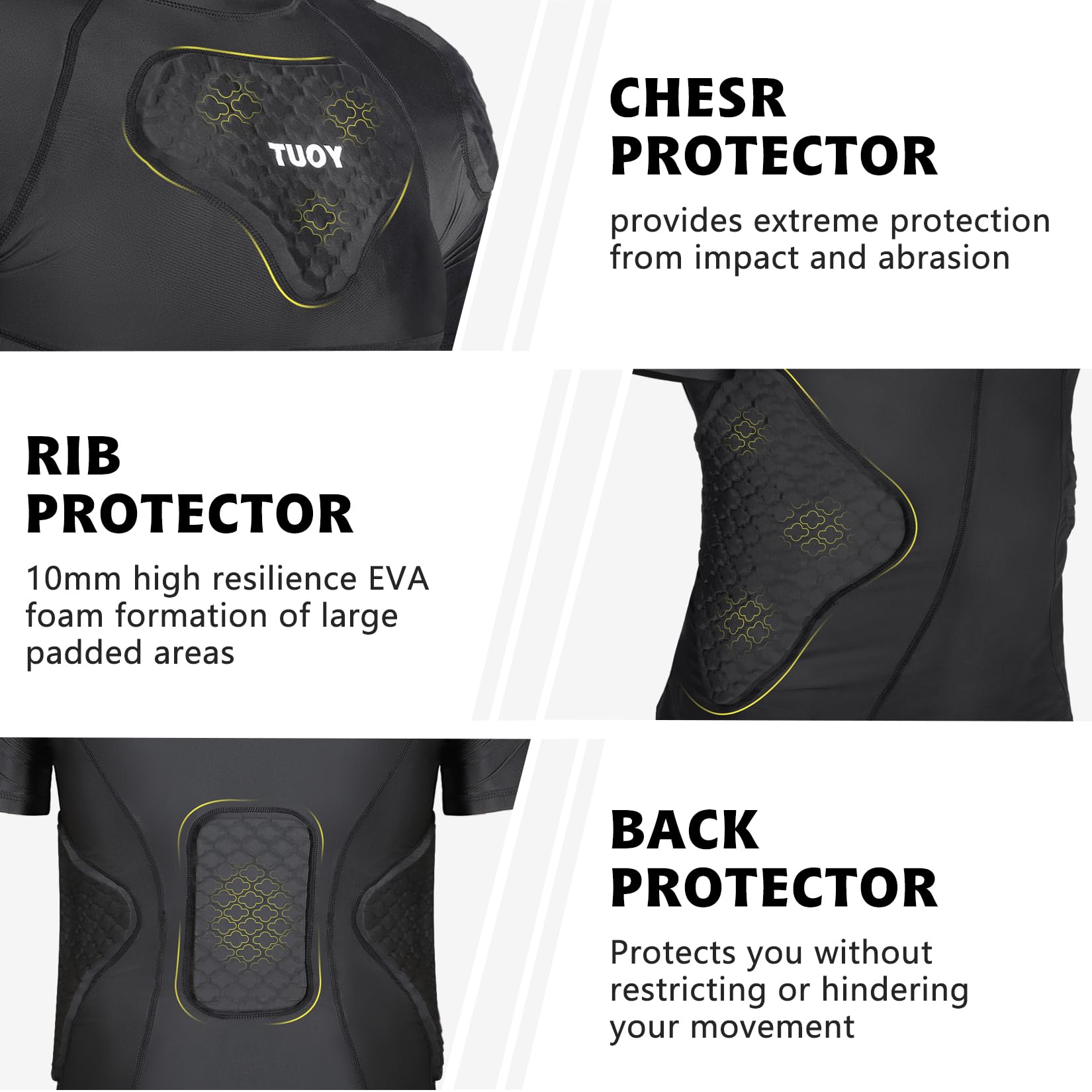 Rembourré Chemise Jeunes Compression Sports Protection T-Shirt Côtes Poitrine Protecteur Hommes Sports Shock Rash Garde Football Football Paintball Baseball
