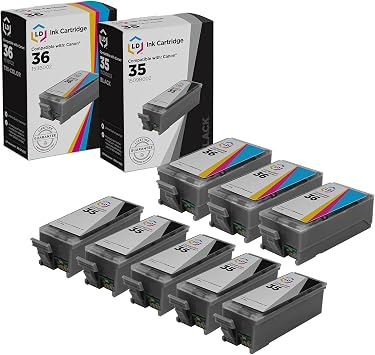 LD Compatible Ink Cartridge Replacement for Canon PGI35 & CLI36 5 Black, 3 Color, 8-Pack