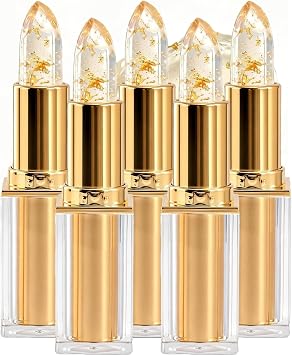 Kivora Signature Lipstick, Colour Changing Lipstick, PH Adjusting Lipsticks For Older Women, Clear To Pink With Gold Foil, Moisturizing Lip Balm For Mature Women, Long-Lasting 24-Hour Hydration 5Pcs