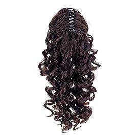 SWACC 12-Inch Short Screw Curls Claw Clip Ponytail Extensions Synthetic Clip in Drawstring Curly Ponytail Hairpiece Jaw Clip Hair Extension (Dark Brown-4)