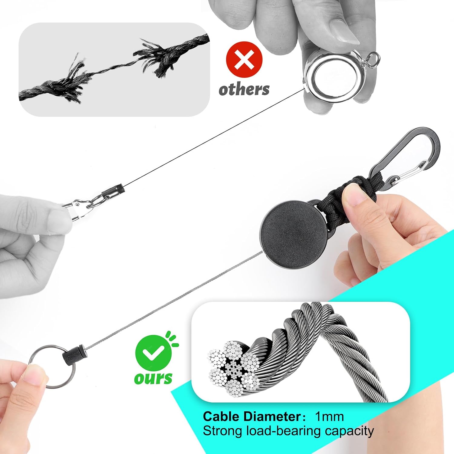 AiQInu 2 Pieces Retractable Badge Holder, Extendable Badge Holder, Retractable Steel Wire Keychain, Extendable Keyring with Steel Cable 60 cm image 5