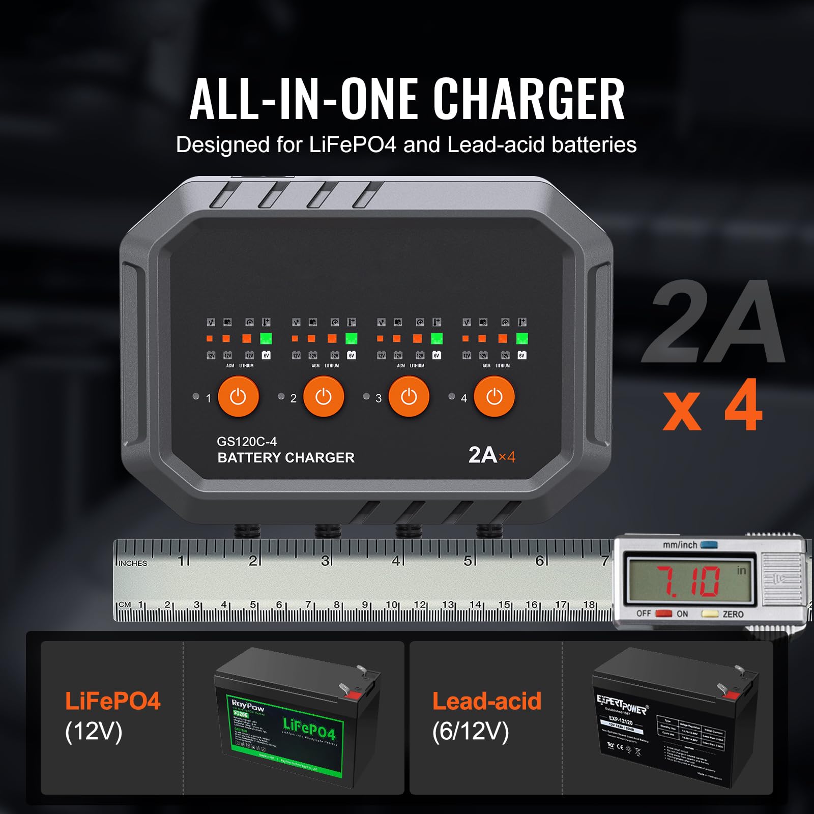 Happybuy Smart Battery Charger, 8-Amp Fully-Automatic LiFePO4 Lead-Acid Charger for Car, Boat, Motorcycle, Lawn Mower, Golf Cart, Marine Deep Cycle