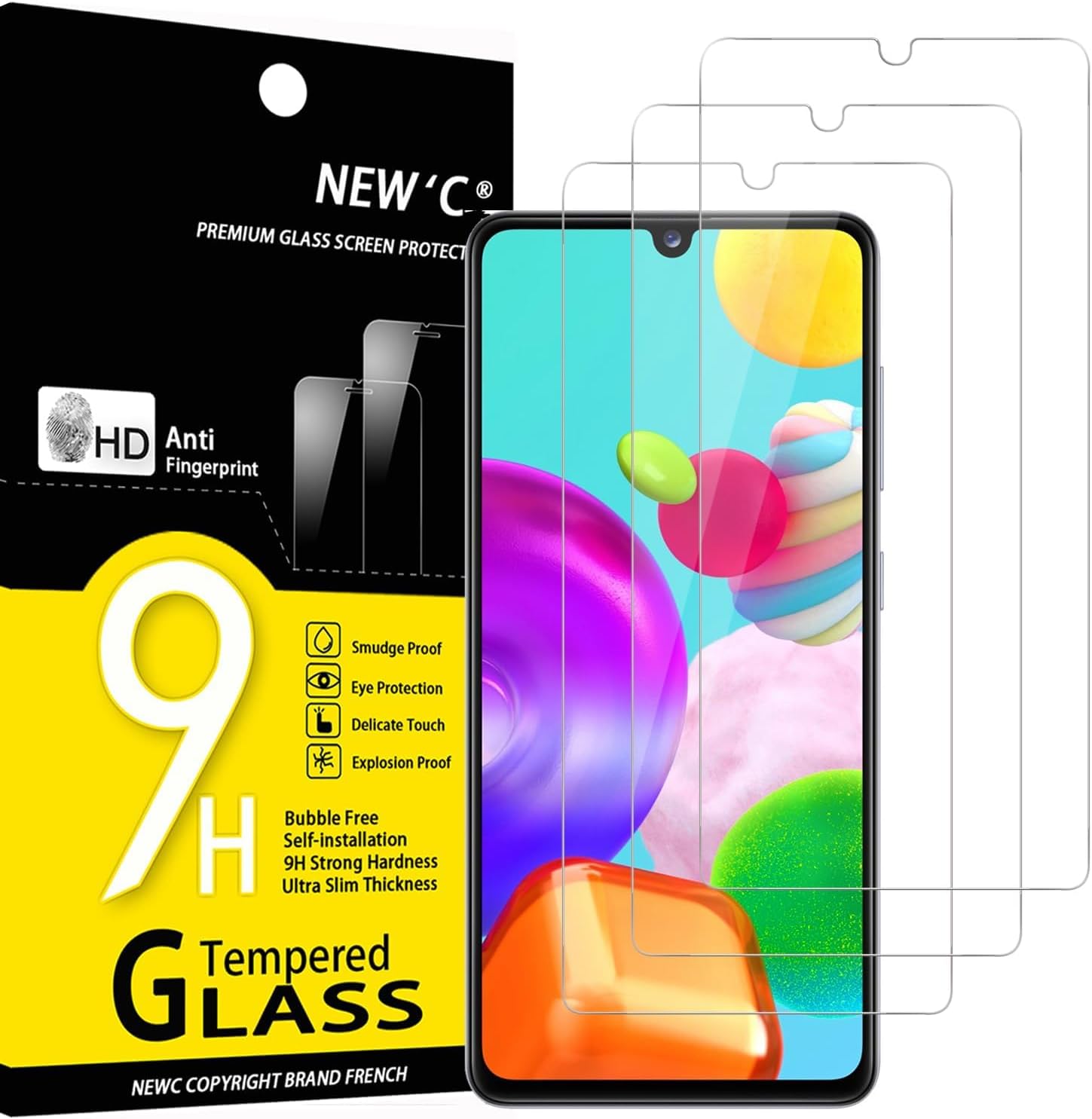 NEW'C 3 Pack Designed for Samsung Galaxy A41 Screen Protector Tempered Glass, Case Friendly Scratch Resistant,Bubble-Free, Ultra Resistant