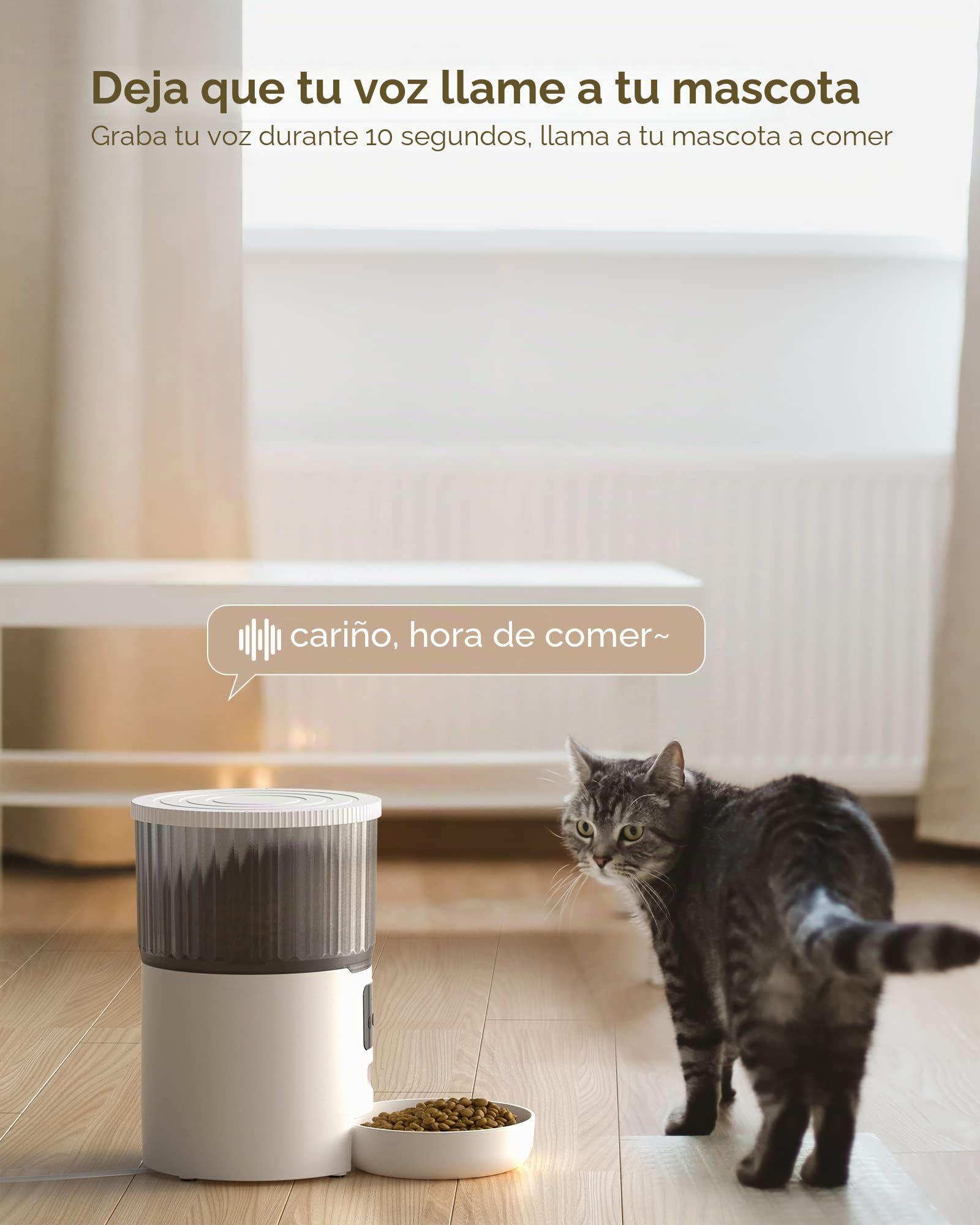 UIOOQ Comedero Gato Automatico WiFi, 4L Dispensador Comida para Perro/Gato con Grabación 10s,Programa Personalizado de Alimentación Automática,10Comidas Diarias,Tapa de Cierre Giratoria,Blanco